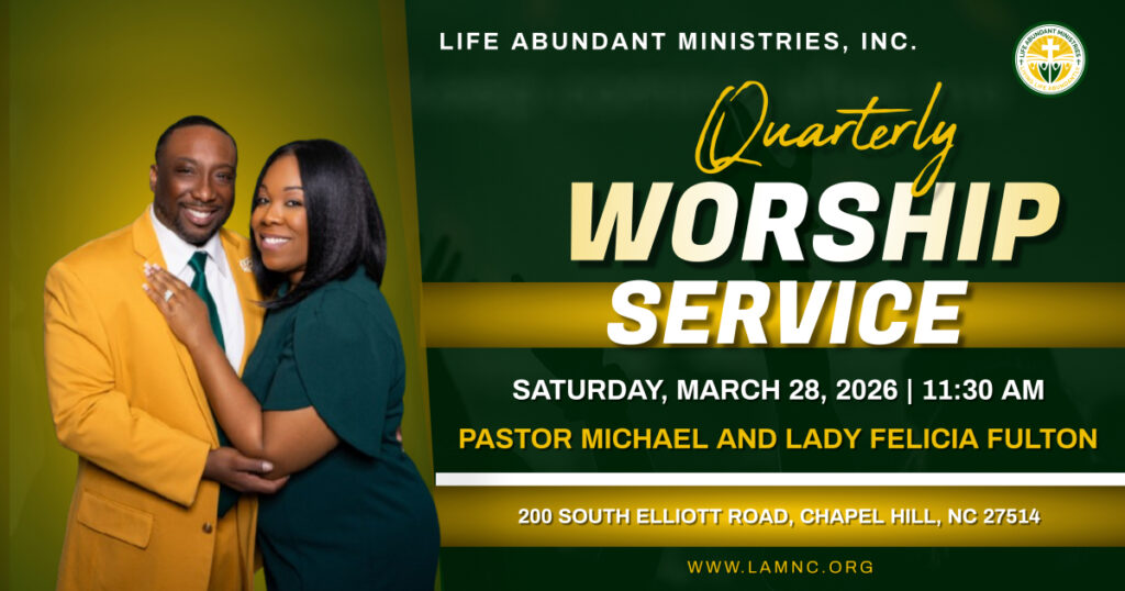 Invitation to a worship service by Life Abundant Ministries.
